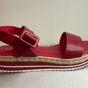 Red, white and Tan Ankle Buckle sandals
